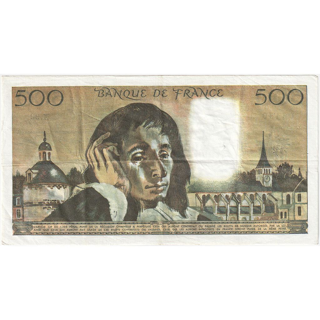 Francia, 500 Francs, Pascal, 1978, X.90, BB+, Fayette:71.18, KM:156d