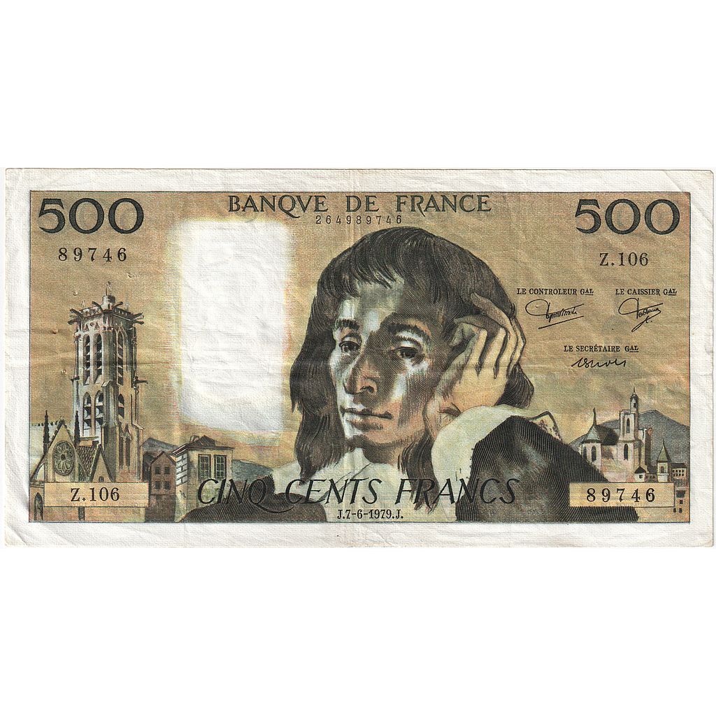Francia, 500 Francs, Pascal, 1979-06-07, Z.106, MB