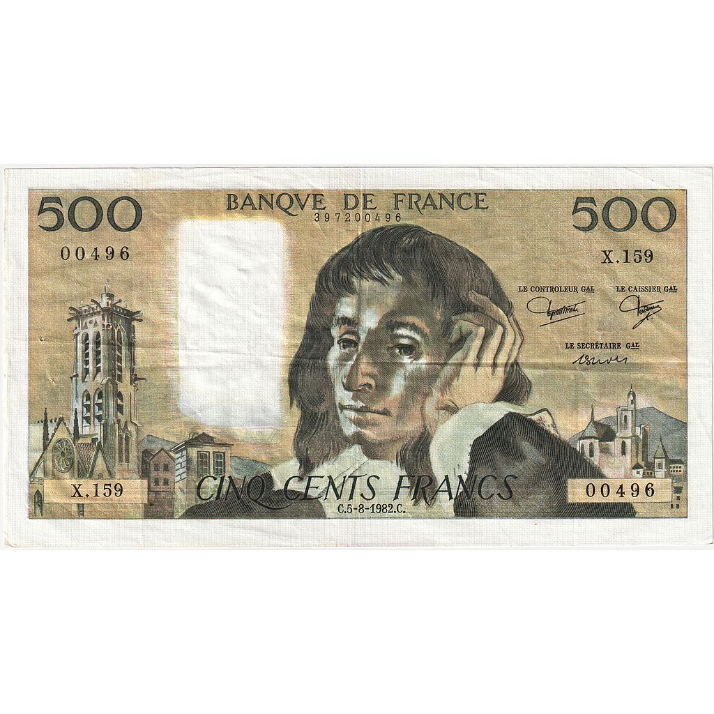 Francia, 500 Francs, Pascal, 1982, X.159, BB+, Fayette:71.27, KM:156e