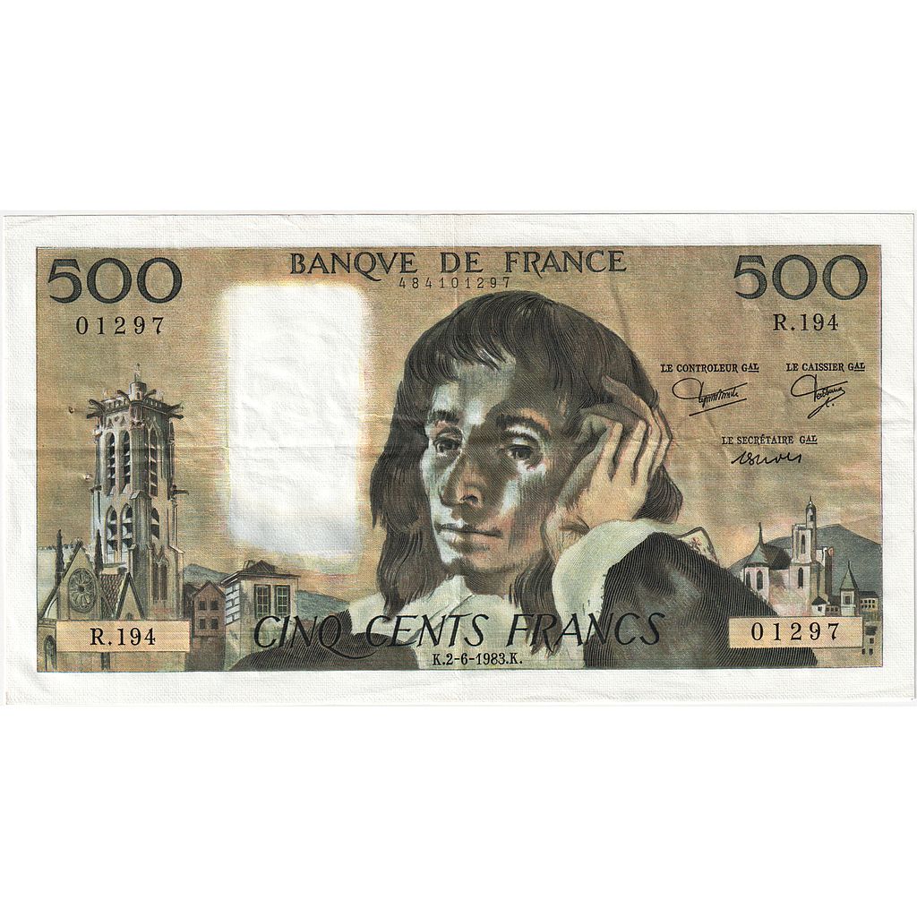 Frankreich, 500 Francs, Pascal, 1983, R.194, SS+, Fayette:71.29, KM:156e