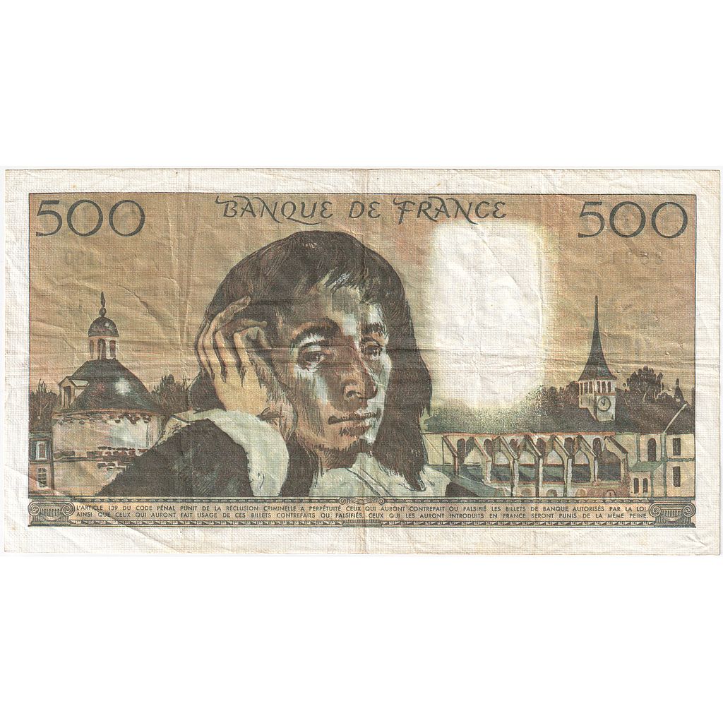 France, 500 Francs, Pascal, 1981, D.130, EF(40-45), Fayette:71.22, KM:156e