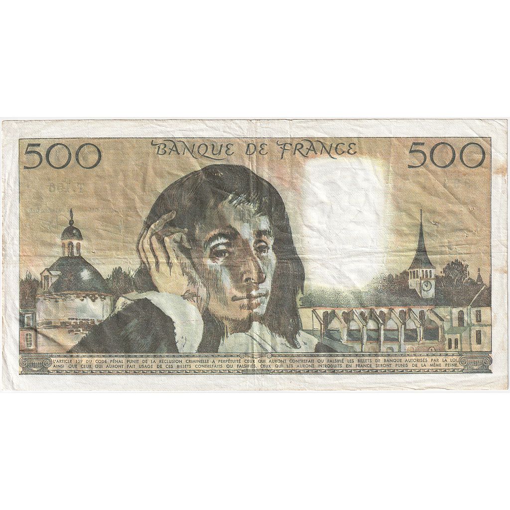 France, 500 Francs, Pascal, 1982, T.156, EF(40-45), Fayette:71.26, KM:156e