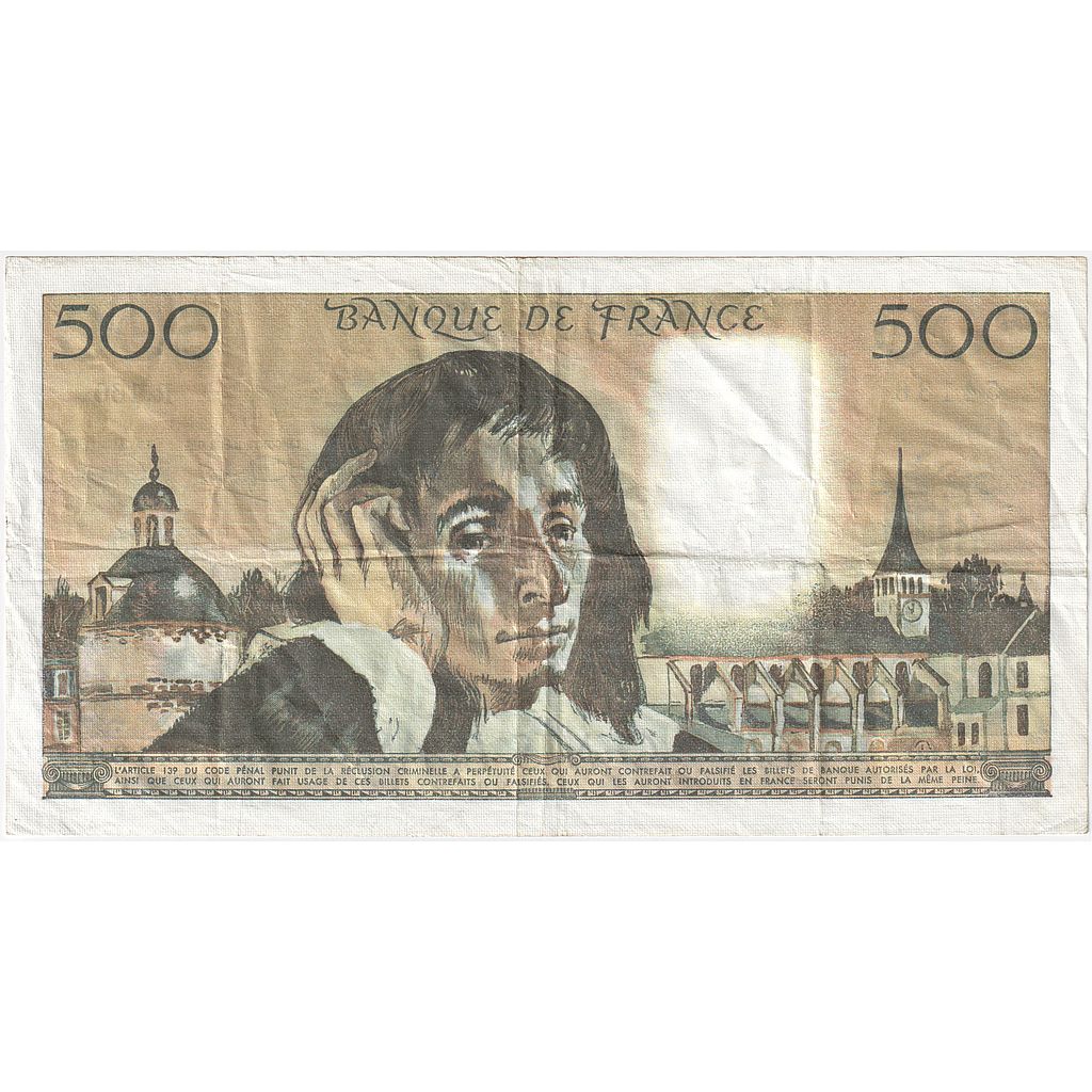 France, 500 Francs, Pascal, 1982, R.160, EF(40-45), Fayette:71.27, KM:156e