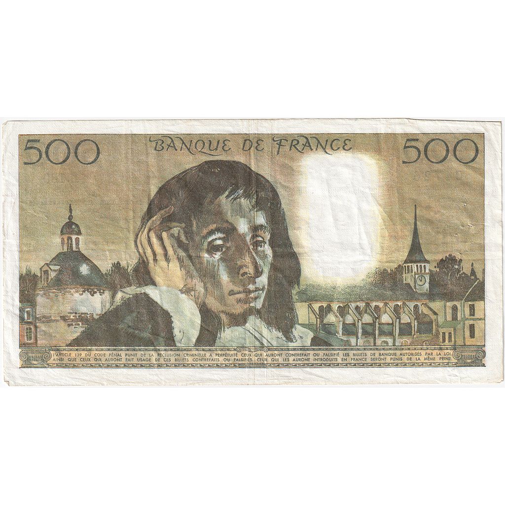 France, 500 Francs, Pascal, 1983, L.180, EF(40-45), Fayette:71.28, KM:156e