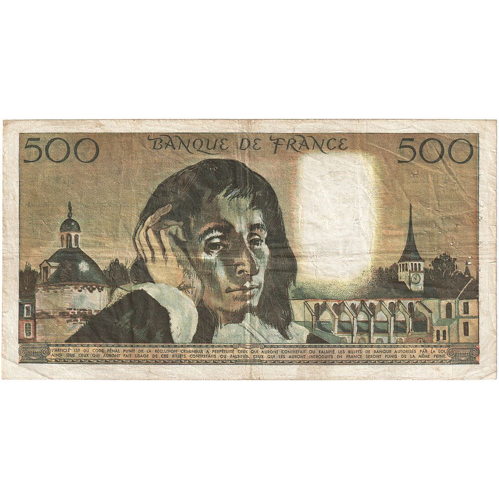 France, 500 Francs, Pascal, 1968, S.4, VF(30-35), Fayette:71.01, KM:156a
