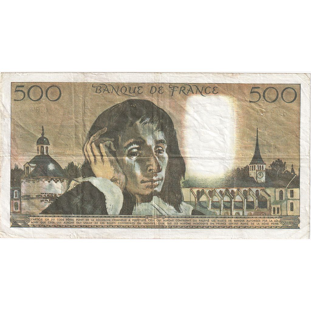 France, 500 Francs, Pascal, 1978, C.97, VF(30-35), Fayette:71.18, KM:156d