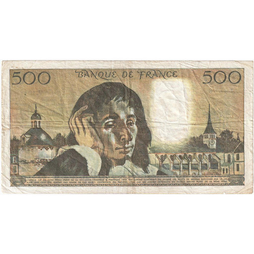 France, 500 Francs, Pascal, 1979, V.104, VF(30-35), Fayette:71.20, KM:156e
