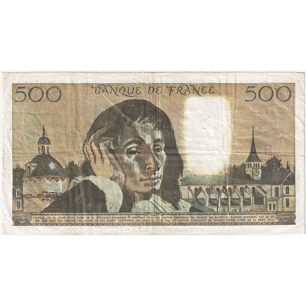 Francia, 500 Francs, Pascal, 1980, R.110, MB+, Fayette:71.21, KM:156e