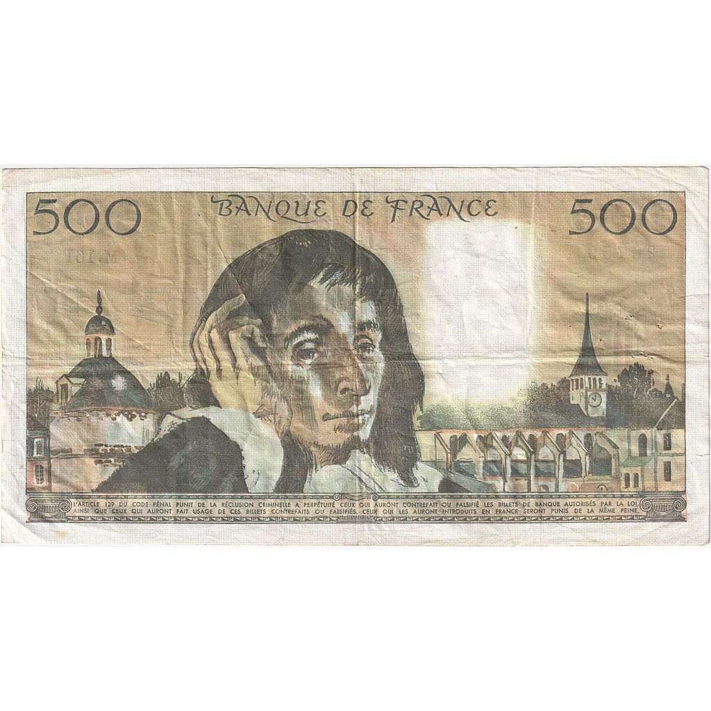 France, 500 Francs, Pascal, 1982, M.161, EF(40-45), Fayette:71.27, KM:156e