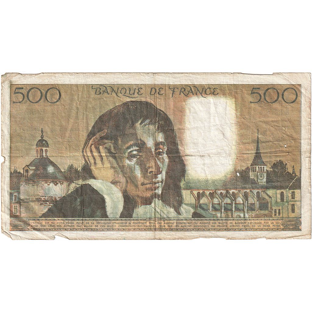 França, 500 Francs, Pascal, 1975, Z.55, VF(20-25), Fayette:71.13, KM:156c
