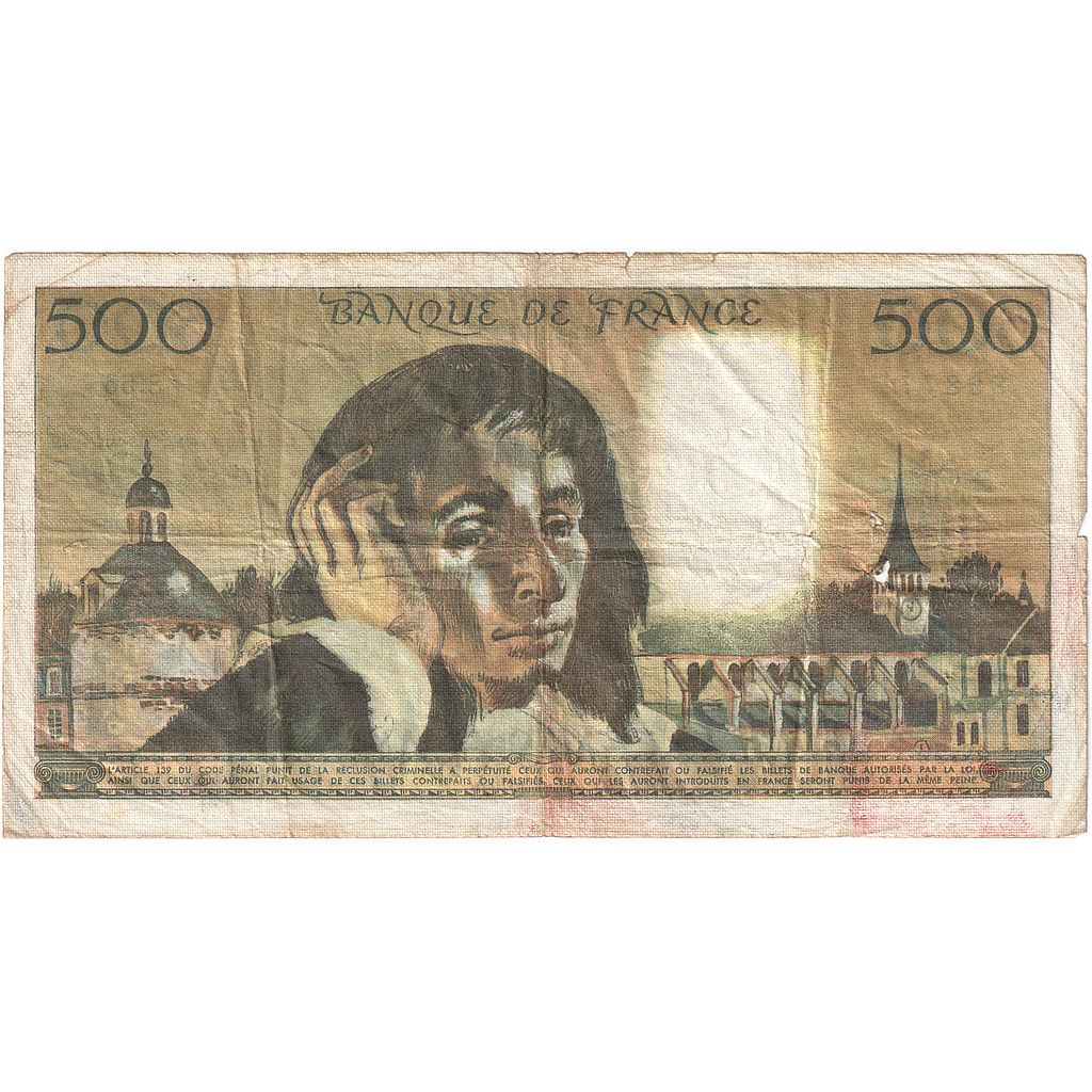 France, 500 Francs, Pascal, 1976, S.56, VF(20-25), Fayette:71.14, KM:156d