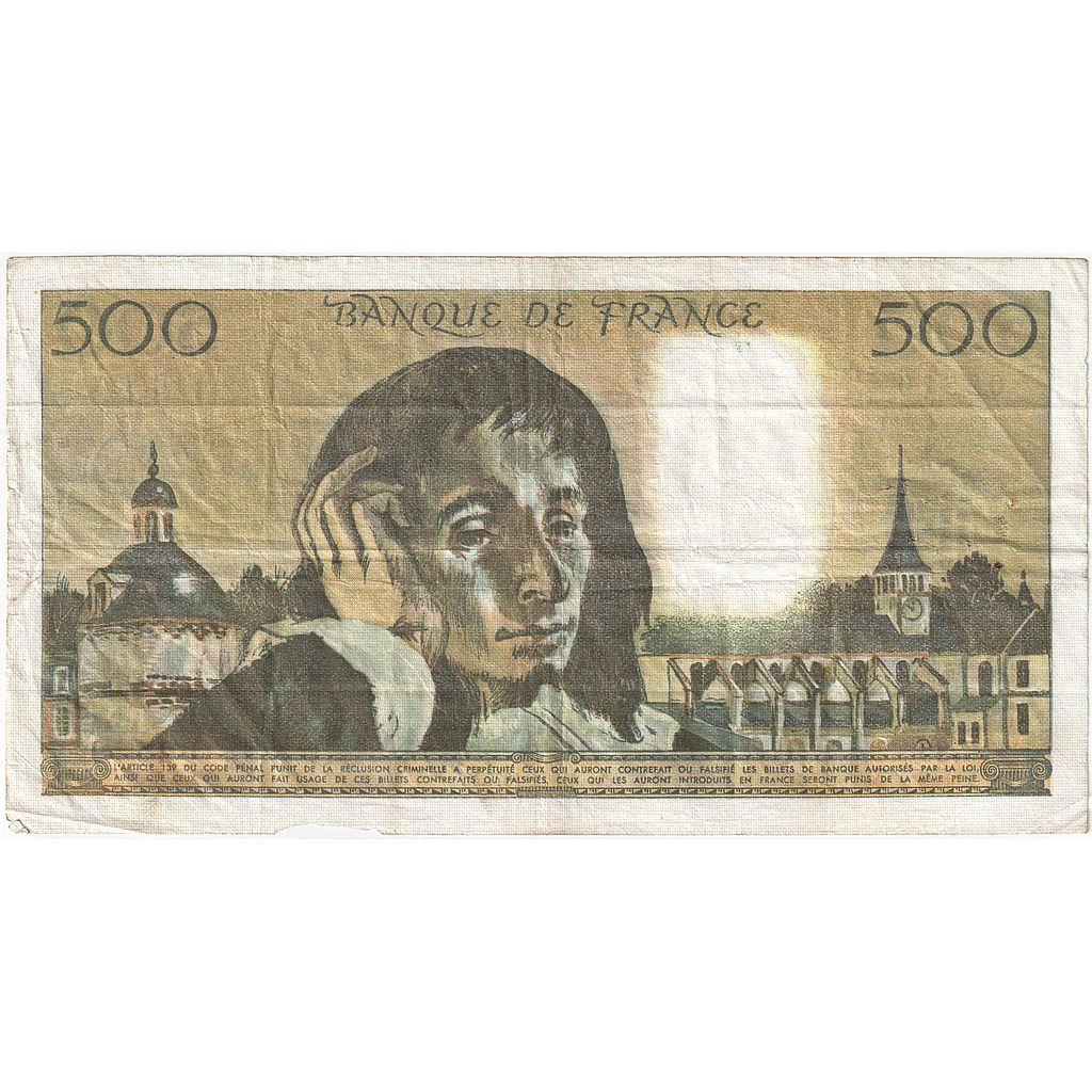 Francia, 500 Francs, Pascal, 1977, C.85, MB, Fayette:71.17, KM:156d