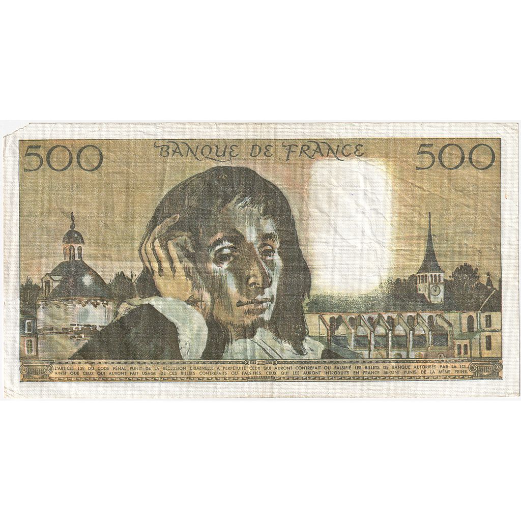 France, 500 Francs, Pascal, 1977, Q.84, VF(20-25), Fayette:71.17, KM:156d