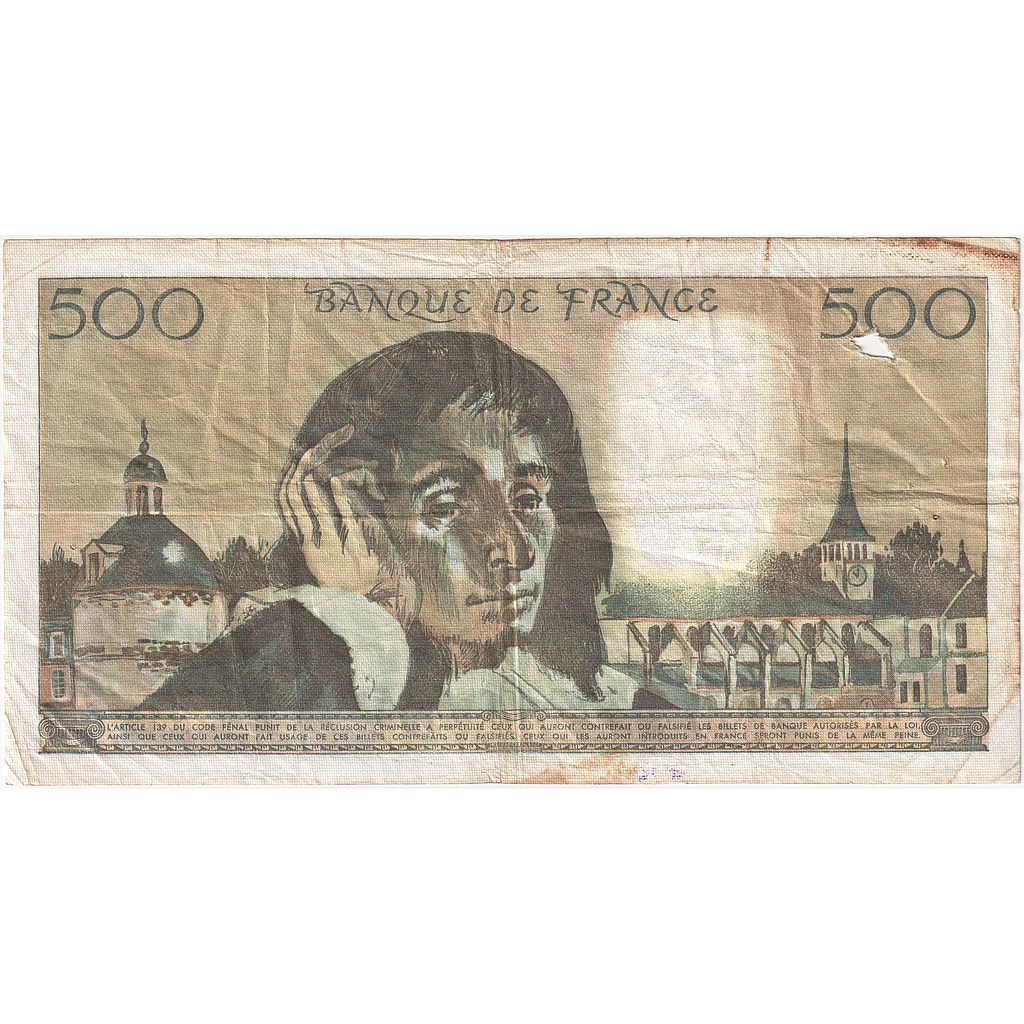 France, 500 Francs, Pascal, 1981, J.137, TB, Fayette:71.23, KM:156e
