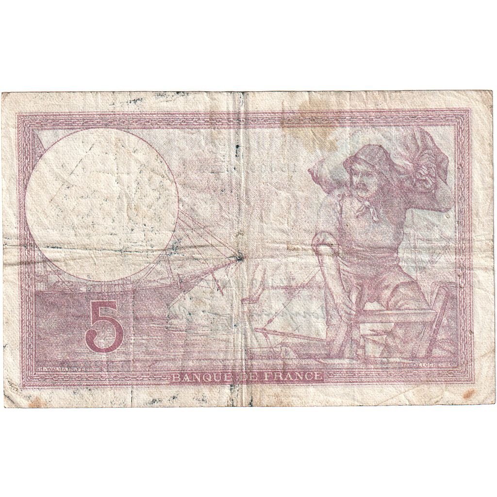 Francja, 5 Francs, Violet, 1939, D.62440, VF(20-25), Fayette:04.08, KM:83
