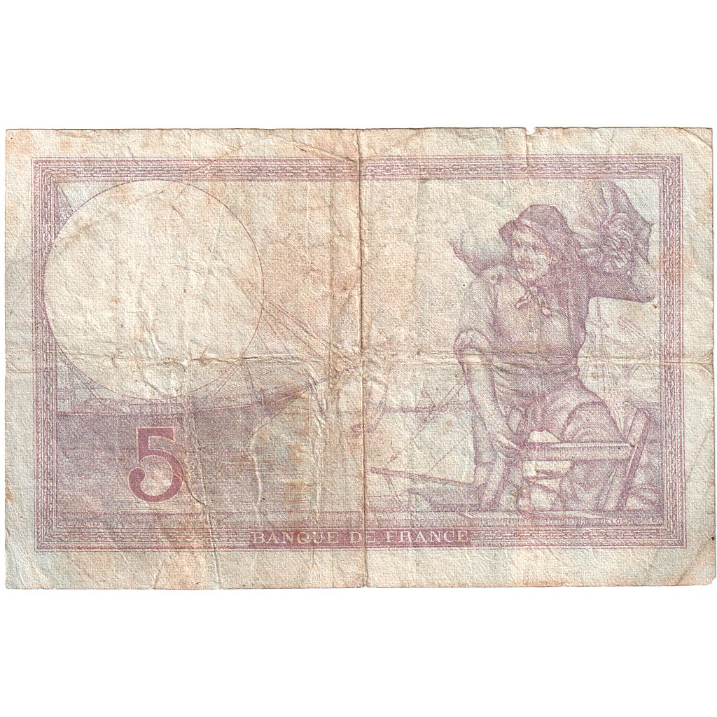 Francia, 5 Francs, Violet, 1939, B.62508, BC, Fayette:04.08, KM:83