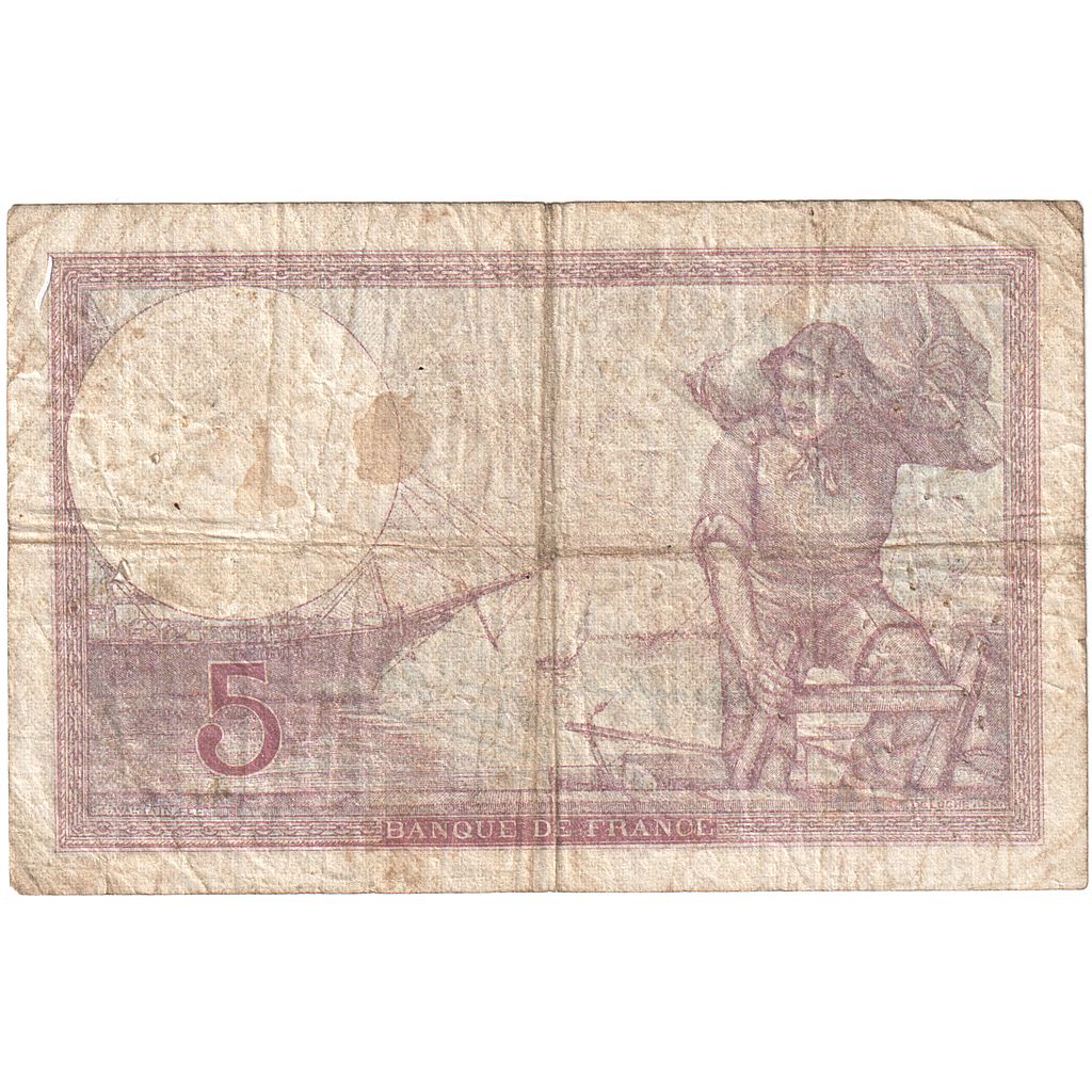 France, 5 Francs, Violet, 1939, A.63139, VF(20-25), Fayette:04.10, KM:83