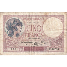 France, 5 Francs, Violet, 1939, E.64223, TTB, Fayette:04.11, KM:83