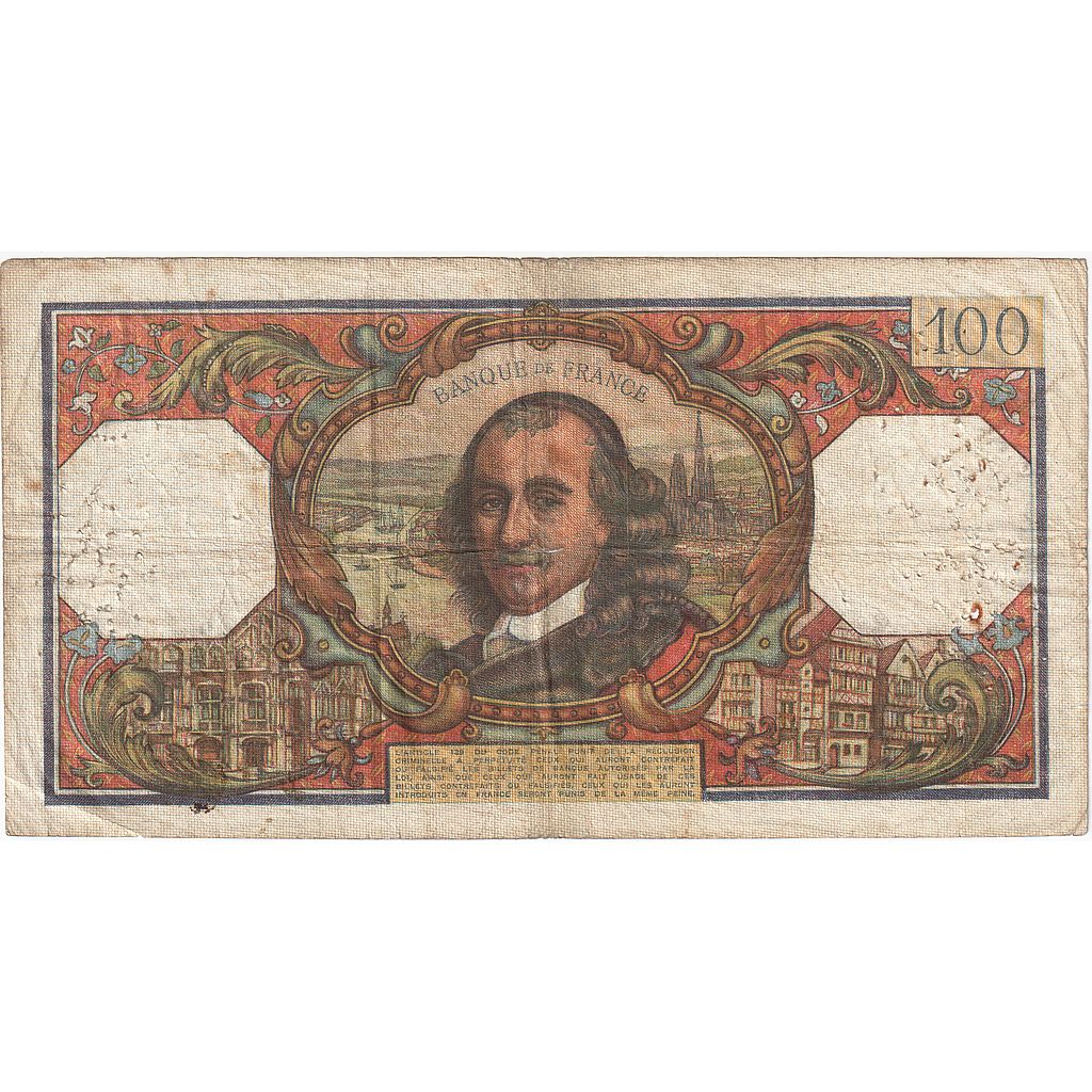 France, 100 Francs, Corneille, 1965, Q.71, VF(30-35), Fayette:65.6, KM:149a