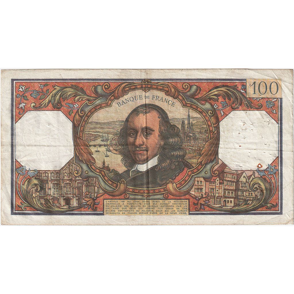 France, 100 Francs, Corneille, 1968, F.346, VF(20-25), Fayette:65.23, KM:154g