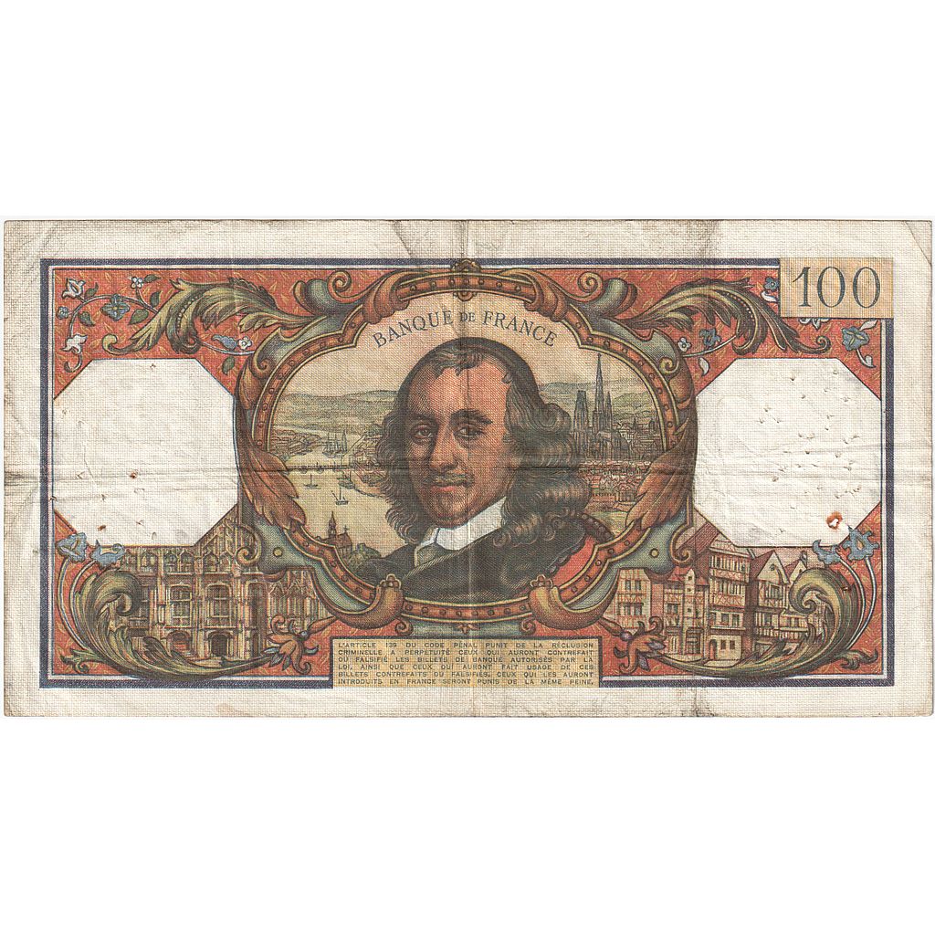 France, 100 Francs, Corneille, 1969, G.378, VF(20-25), Fayette:65.25, KM:154g