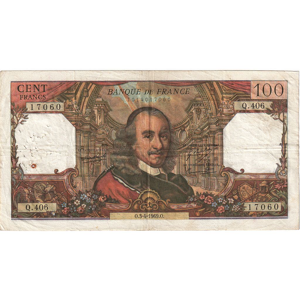 Francia, 100 Francs, Corneille, 1969, Q.406, BC, Fayette:65.26, KM:154g