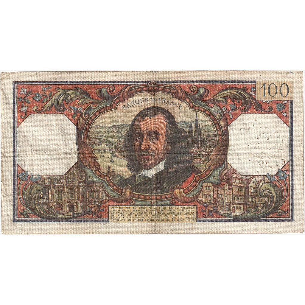 France, 100 Francs, Corneille, 1969, W.535, VF(20-25), Fayette:65.34, KM:154g