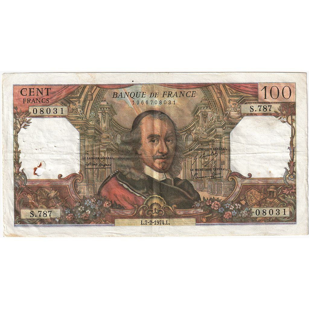 France, 100 Francs, Corneille, 1974, S.787, VF(20-25), Fayette:65.45, KM:149d