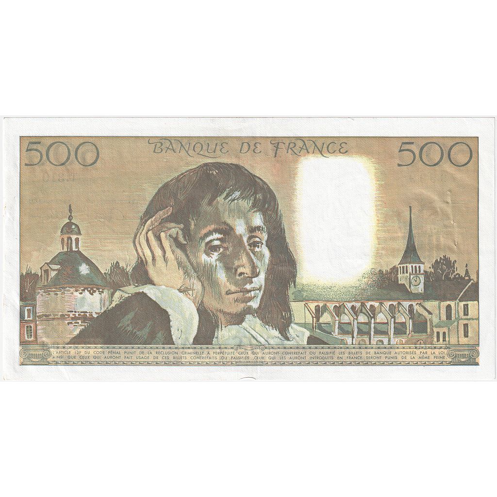 France, 500 Francs, Pascal, 1990, T.310, TTB+, Fayette:71.43, KM:156g