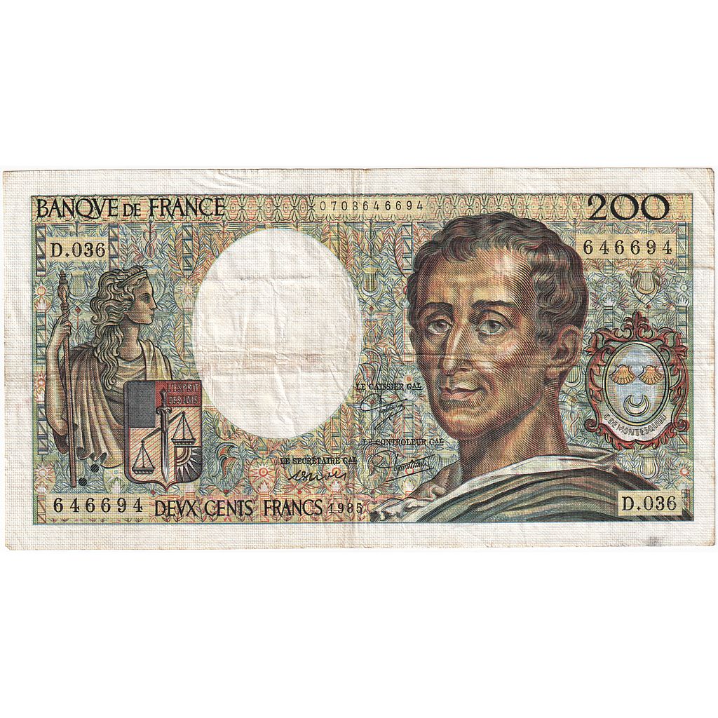 Francia, 200 Francs, Montesquieu, 1985, D.036, BC+, Fayette:70.5, KM:155a