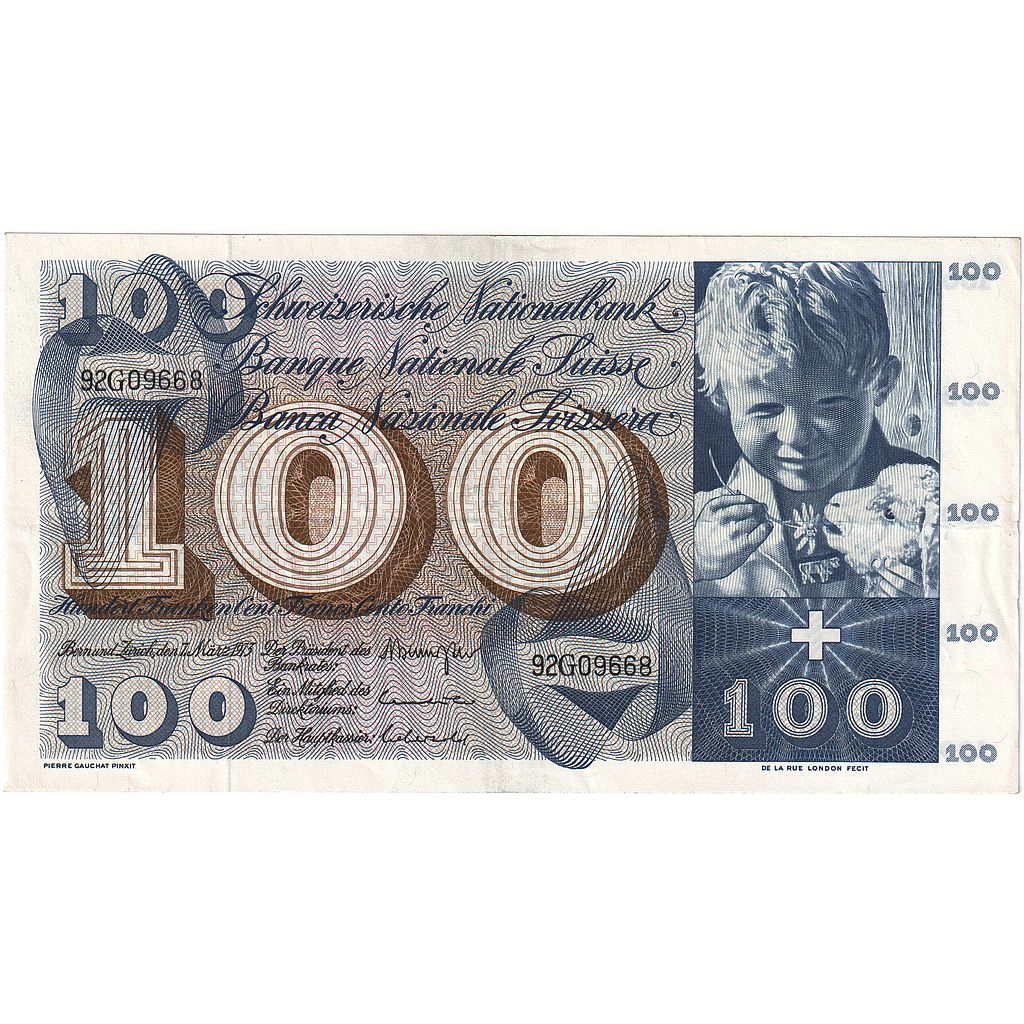 Banconote, Svizzera, 100 Franken, 1973, 1973-03-07, KM:49o, BB