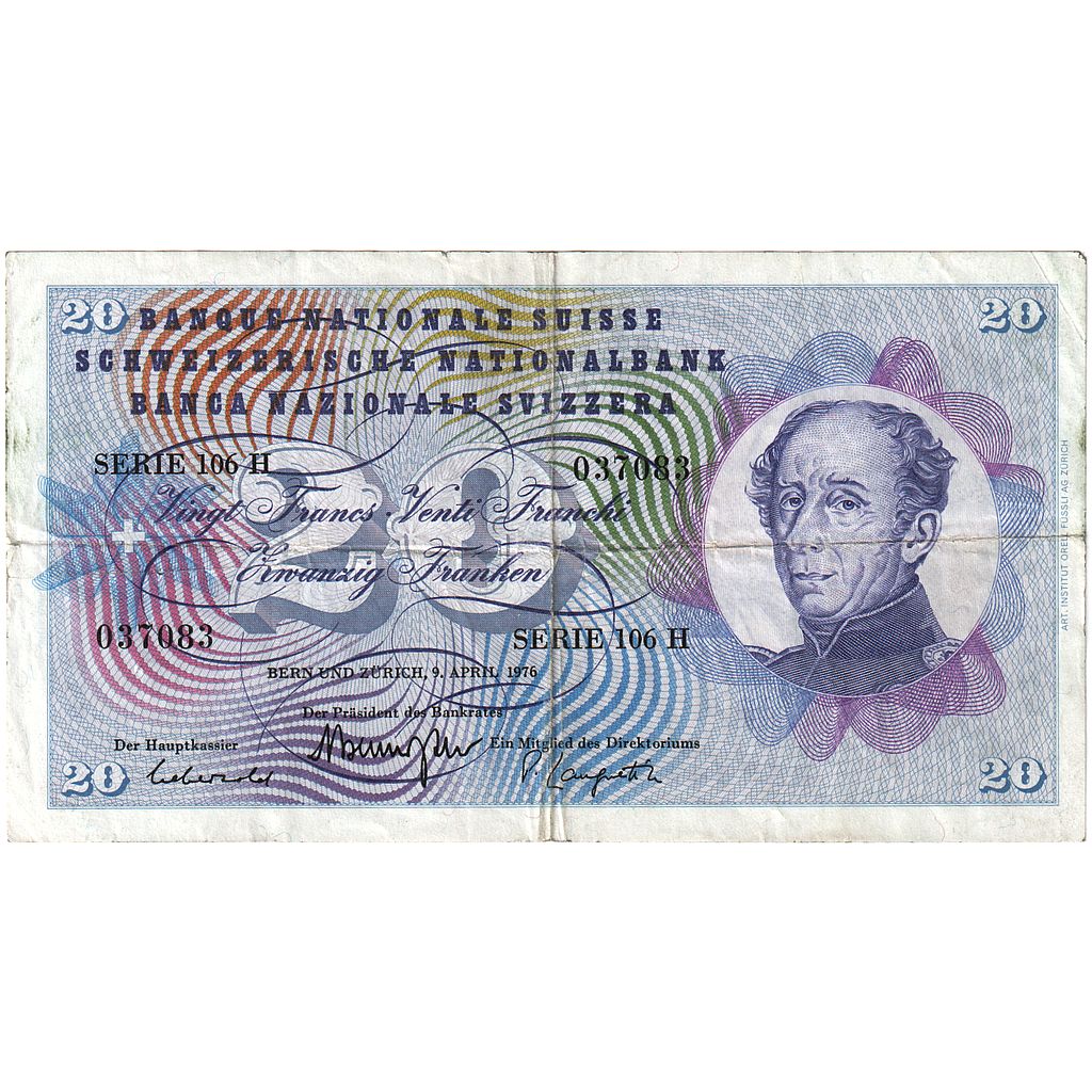 Billet, Suisse, 20 Franken, 1976, 1976-04-09, KM:46r, TB+