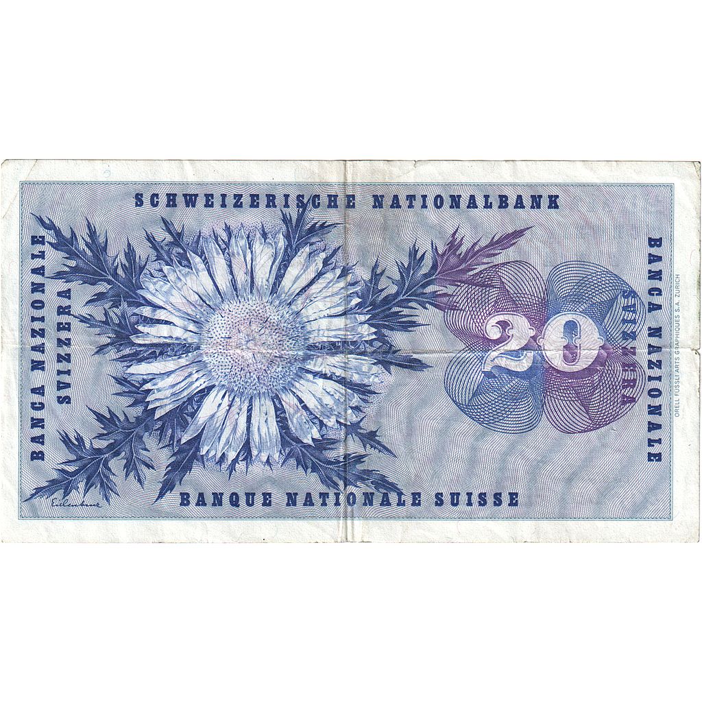 Billet, Suisse, 20 Franken, 1976, 1976-04-09, KM:46r, TB+