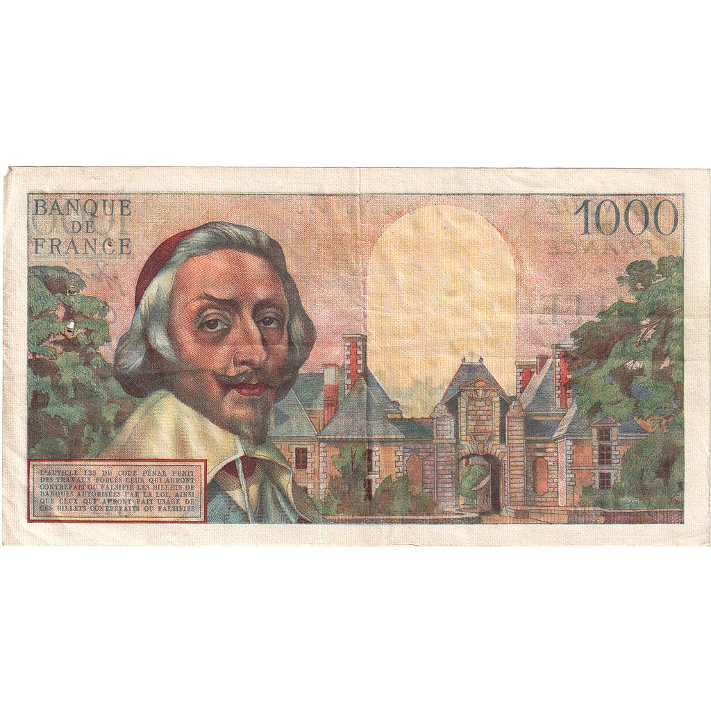 França, 1000 Francs, Richelieu, 1953, Q.11, EF(40-45), Fayette:42.2, KM:134a