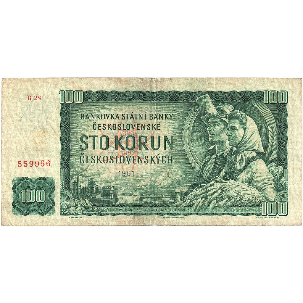 Geldschein, Tschechoslowakei, 100 Korun, 1961, KM:91c, S+