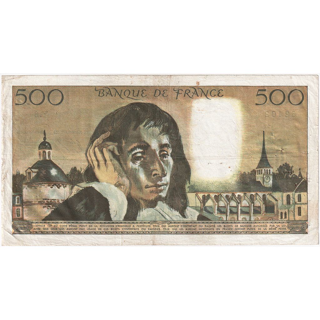 Francia, 500 Francs, Pascal, 1969, F.11, MB+, Fayette:71.03, KM:156a