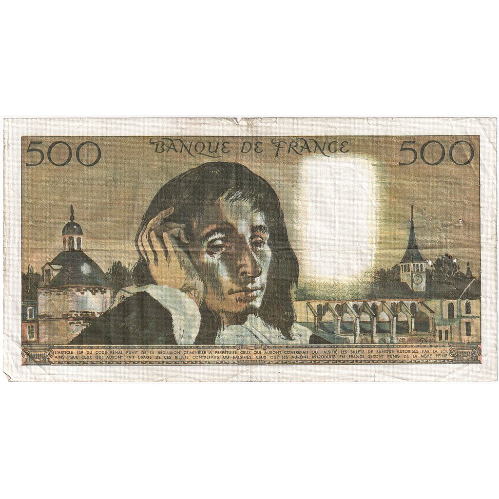 Francia, 500 Francs, Pascal, 1969, L.15, MB+, Fayette:71.4, KM:156a