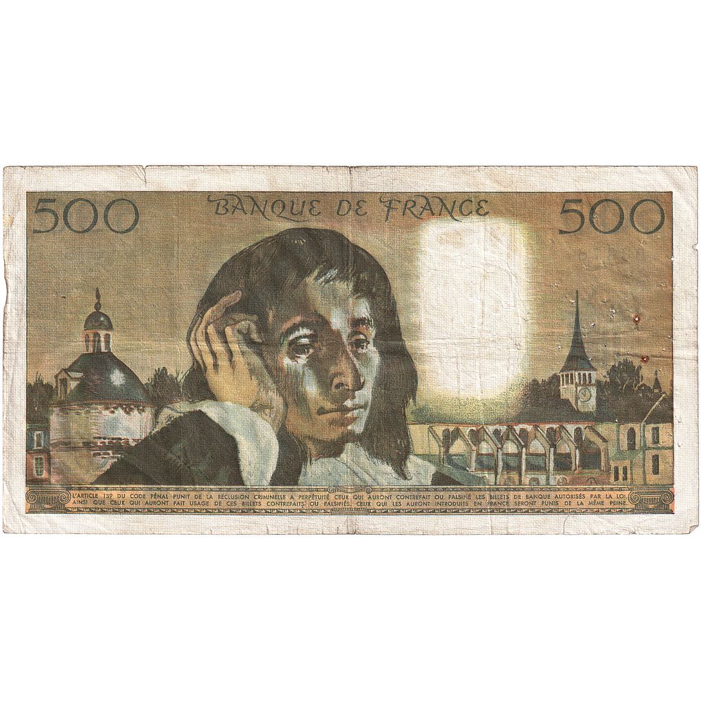 Francia, 500 Francs, Pascal, 1969, U.15, MB, Fayette:71.4, KM:156a