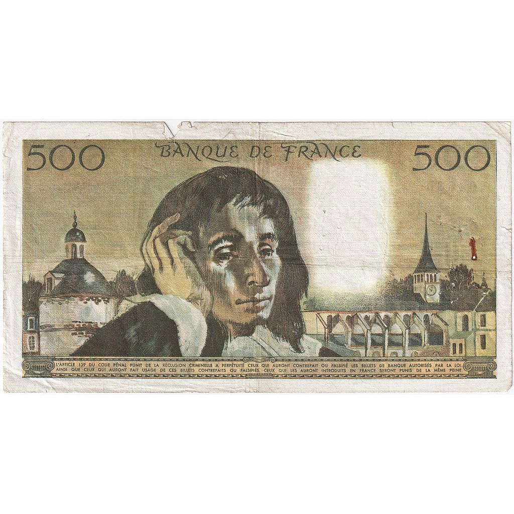 France, 500 Francs, Pascal, 1970, V.21, B, Fayette:71.5, KM:156a
