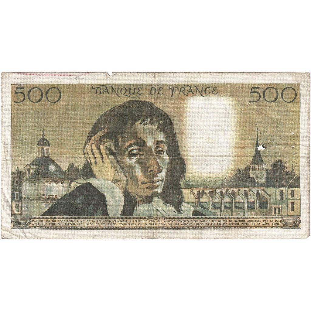 Francia, 500 Francs, Pascal, 1971, Q.26, MB+, Fayette:71.7, KM:156b