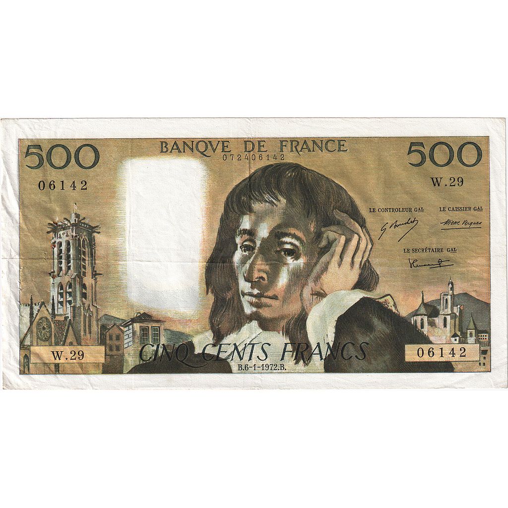 France, 500 Francs, Pascal, 1972, W.29, TTB, Fayette:71.8, KM:156b