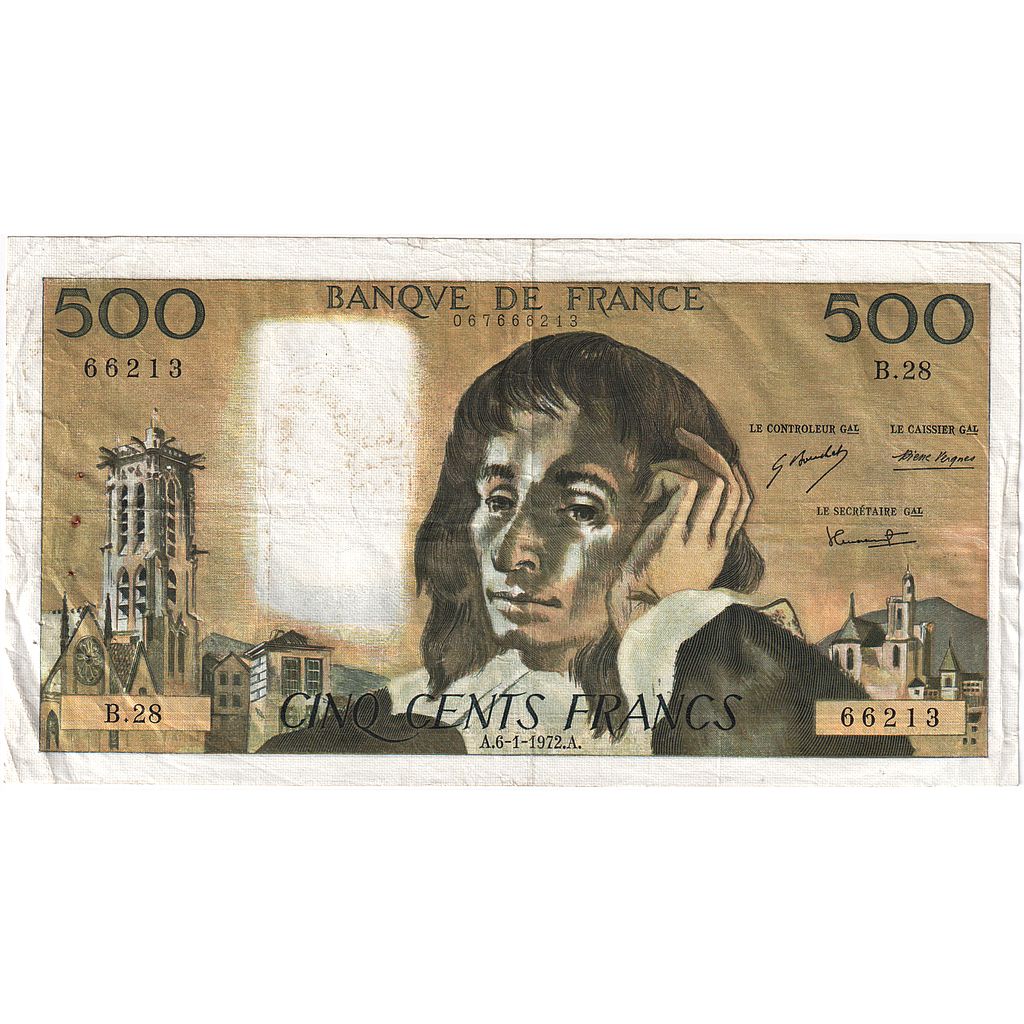 Frankreich, 500 Francs, Pascal, 1972, B.28, S+, Fayette:71.8, KM:156b