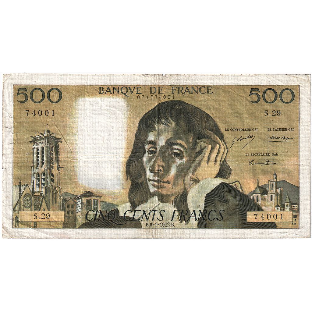 Francia, 500 Francs, Pascal, 1972, S.29, MB, Fayette:71.8, KM:156b