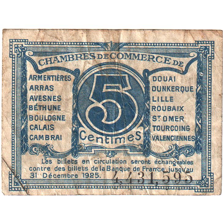 Frankrijk, NORD-PAS DE CALAIS, 5 Centimes, TB, Pirot:94-1