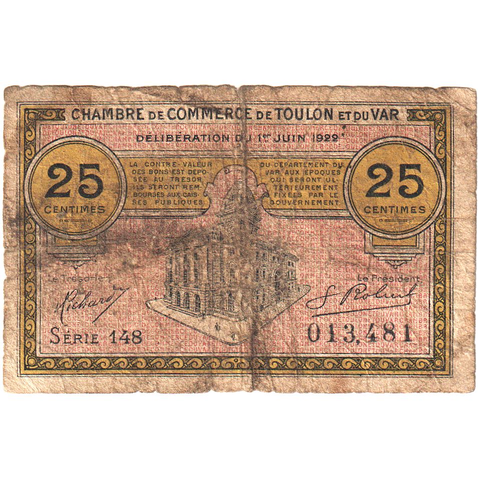 Francia, Toulon, 25 Centimes, 1922, MB, Pirot:121-34