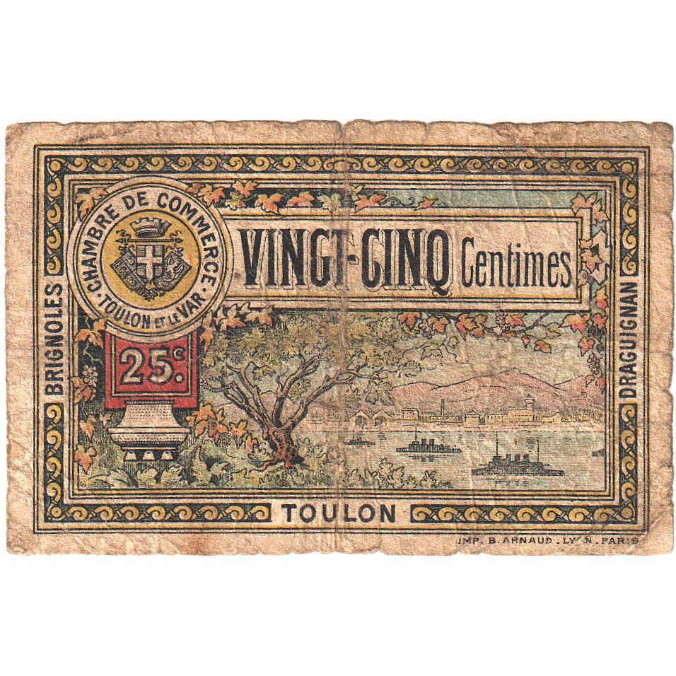 Francia, Toulon, 25 Centimes, 1922, MB, Pirot:121-34