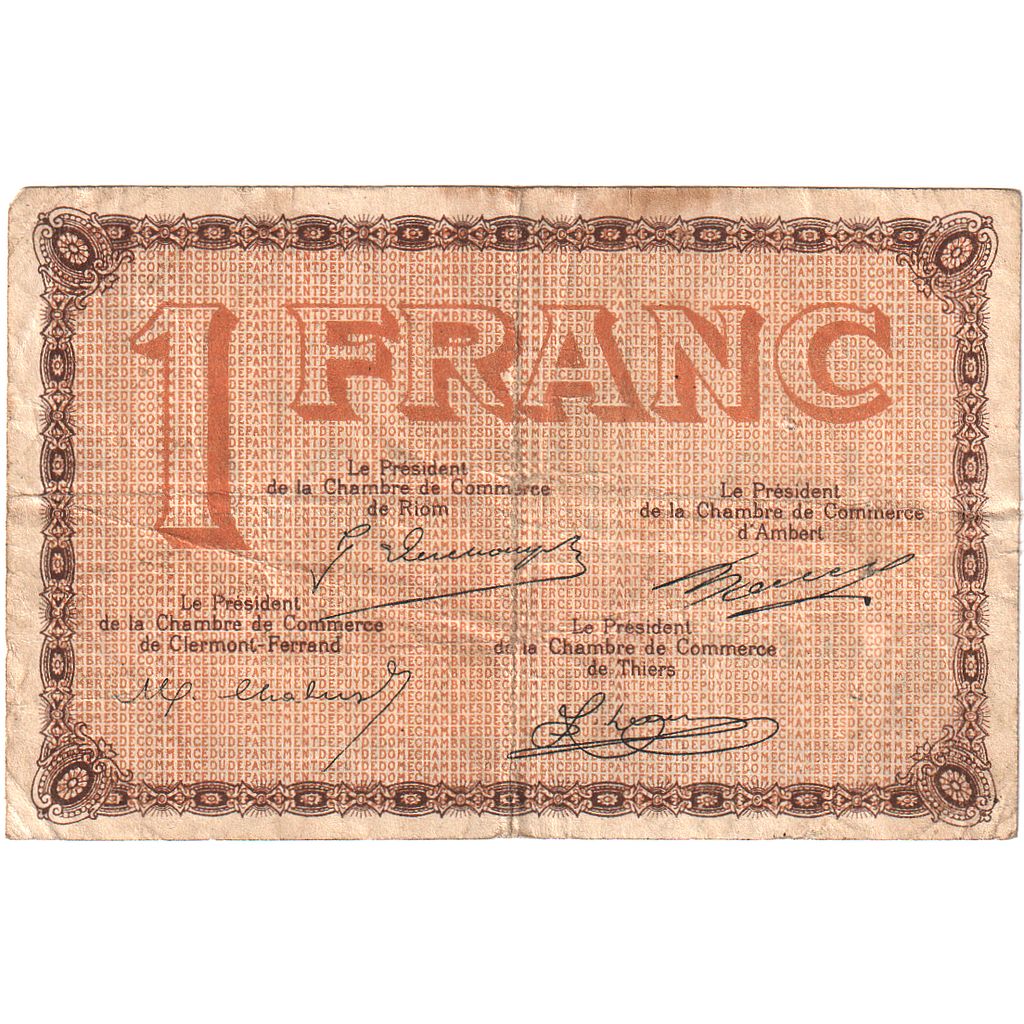França, Ambert,Riom,Clermont-Ferrand,Thiers, 1 Franc, Chambre de Commerce