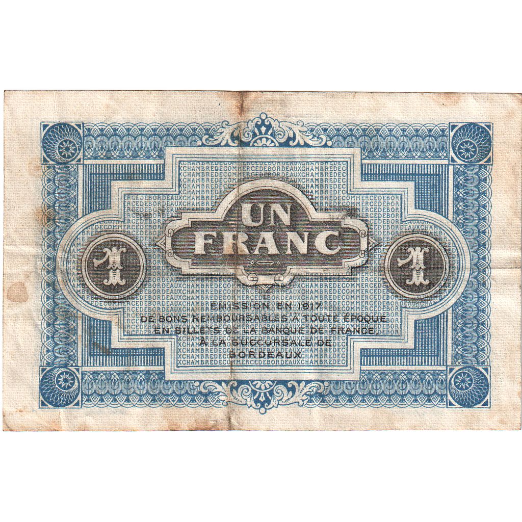 França, Bordeaux, 1 Franc, 1917, VF(20-25), Pirot:30-14