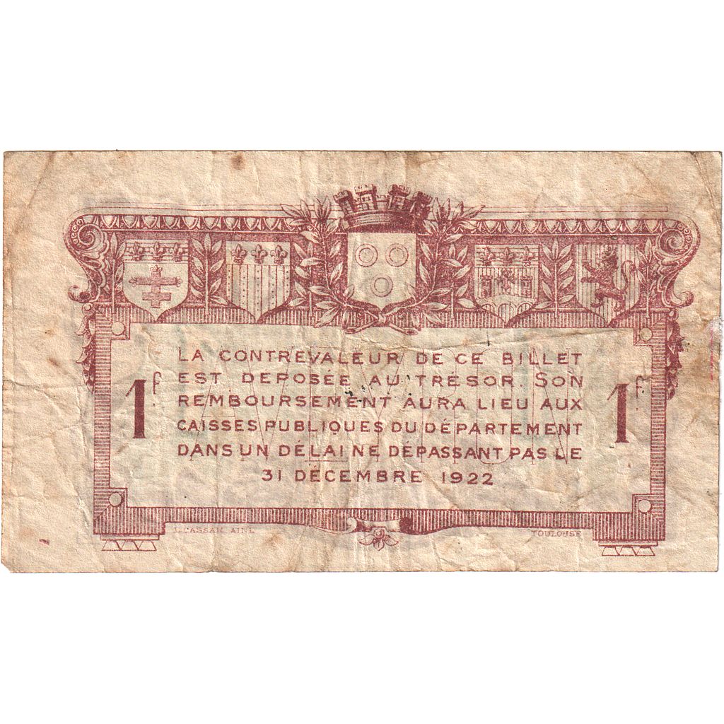 França, Rodez, 1 Franc, 1917, EF(40-45), Pirot:108-14