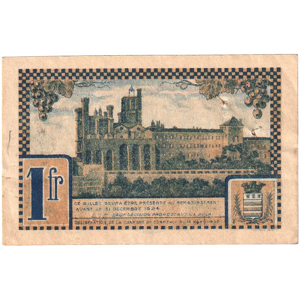 France, 1 Franc, 1922-03-14, 2D 44.42, Chambre de Commerce de Béziers, SUP